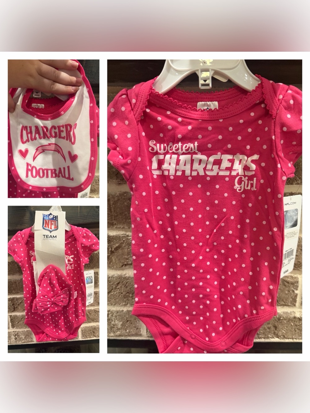 NFL Chargers Pink Polka Dot Baby Matching Set - Sweetest Chargers Girl